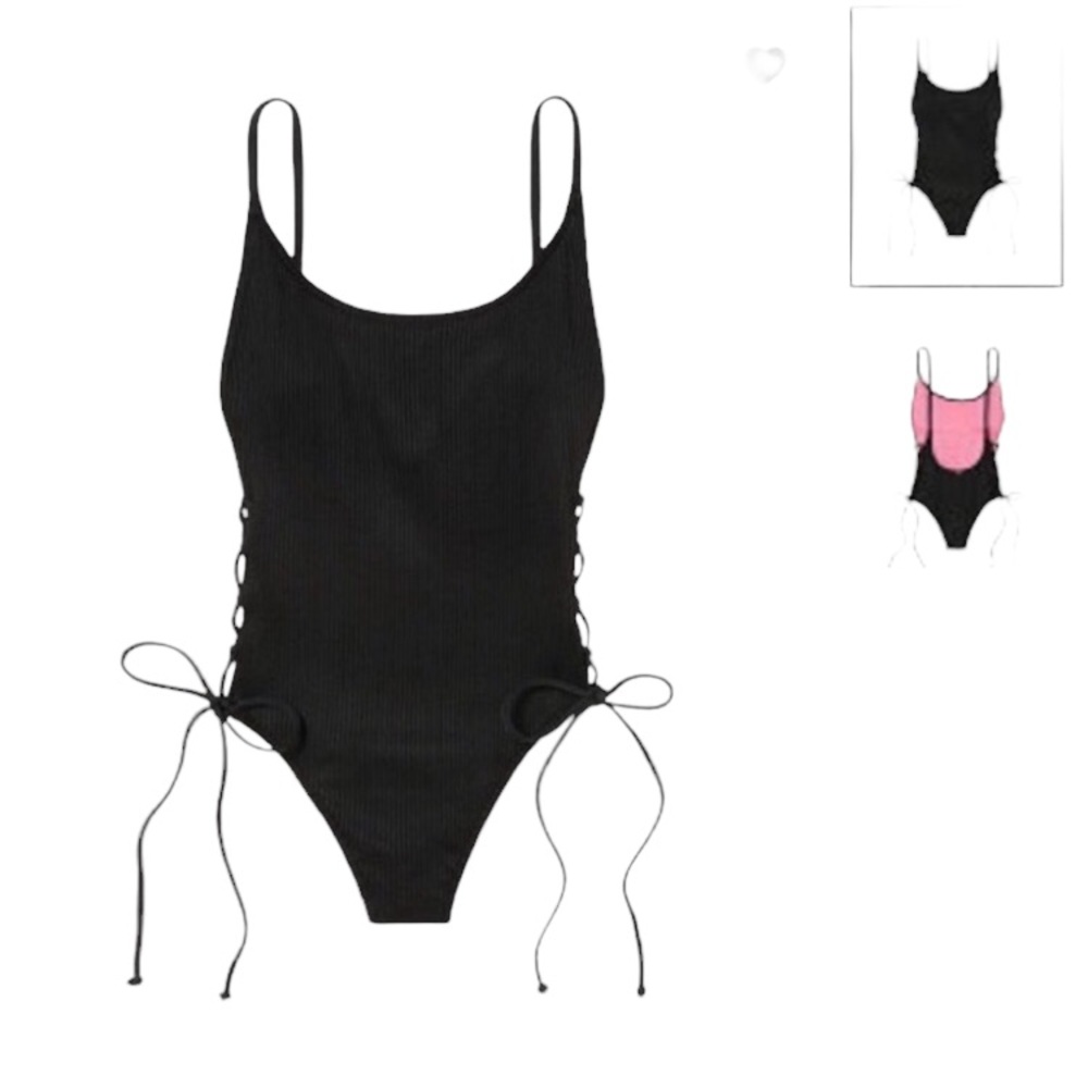 Victoria’s Secret 2 Swimsuit Bundle - Lace-Up Rib Knit One Piece - Black & Mauve